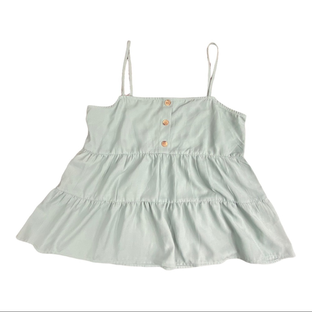 ✨Clearout Paper Crane Sleeveless Blouse Summer Flounce Tiered Blue Strappy Tank